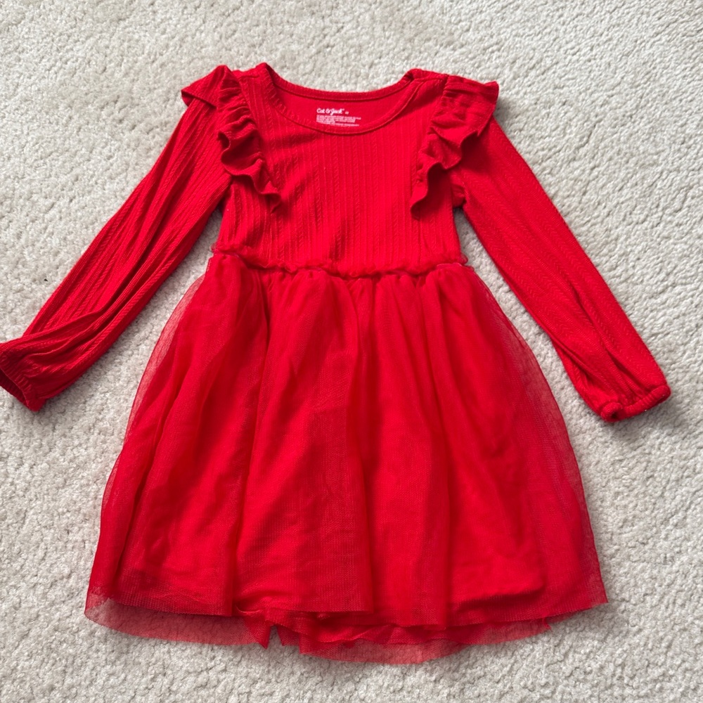Cat & Jack Vibrant Red Ruffle long Sleeve tutu Dress - 4T